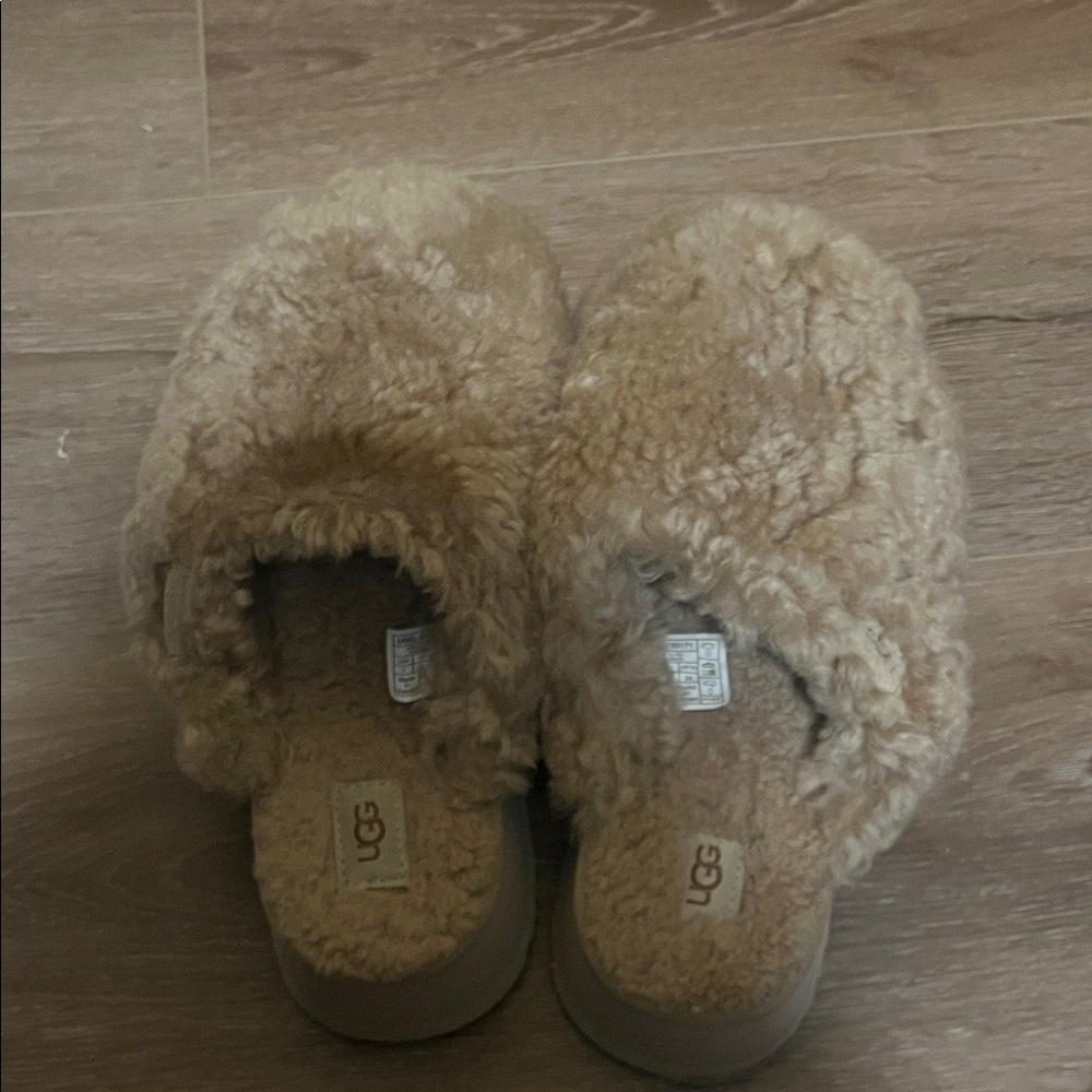 UGG Beige Plush Slippers